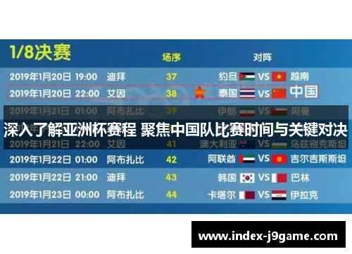 深入了解亚洲杯赛程 聚焦中国队比赛时间与关键对决